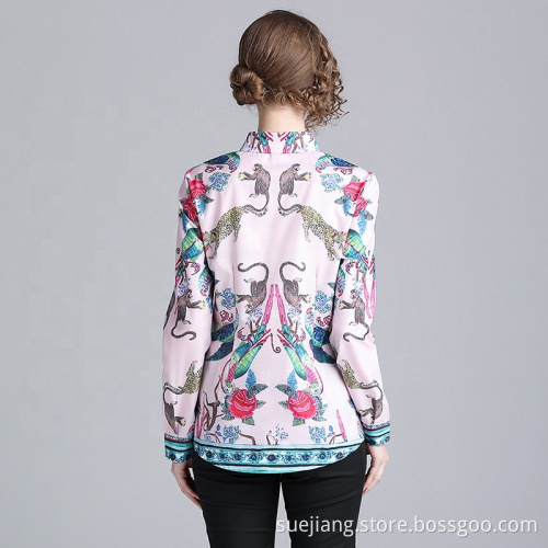 Custom Women Business Office Loose Printed Geometric Blouses